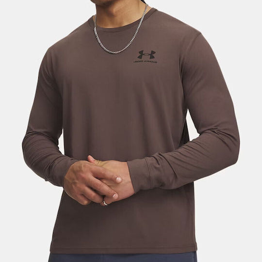 Under Armour Sportstyle Left Chest Αθλητική Μπλούζα Μακρυμάνικη Καφέ 1329585 200